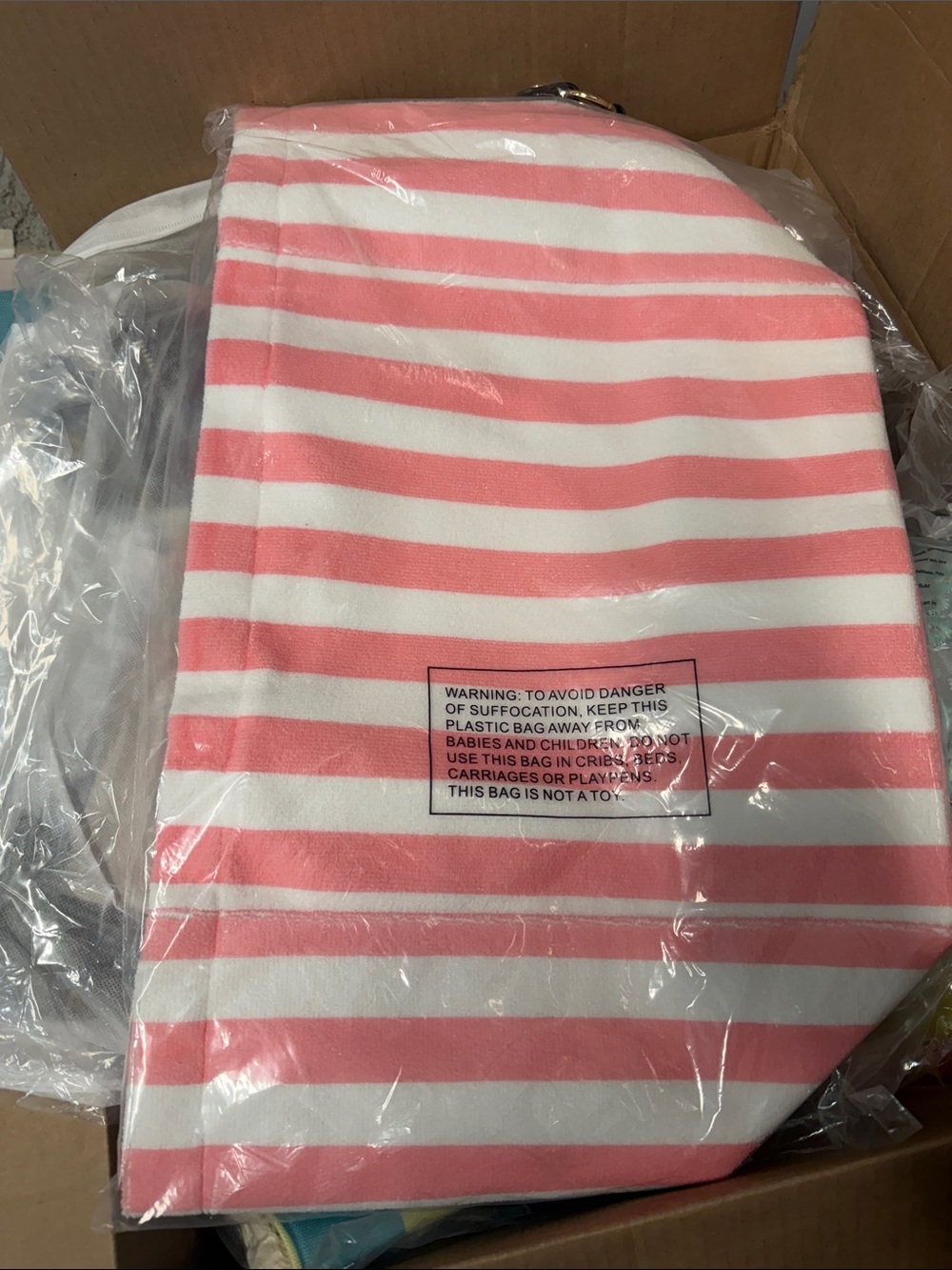 Oversized Pink & White Stripe Beach Tote - Picture 3 of 4